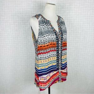 Fig and Flower Boho Sleeveless Lace Inset Button Down High Low Cowgirl Tunic